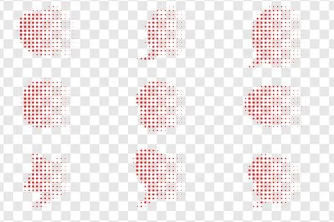 Halftone pattern. Red dots on transparent background. Graphic design element. Stock Illustration