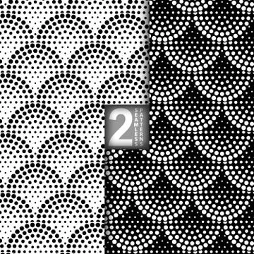 Halftone Petals Tiles, Vector Seamless Pattern, Set of 2 Stock Illustration