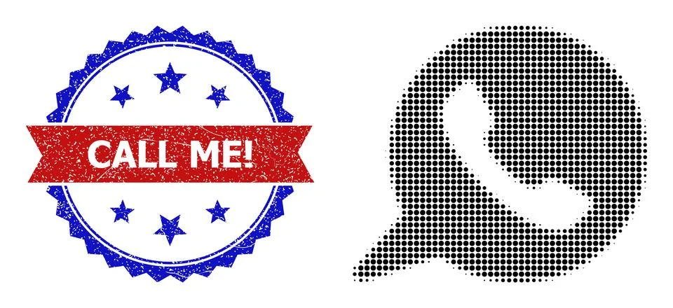 Halftone Phone Message Icon and Unclean Bicolor Call Me! Seal Stock Illustration