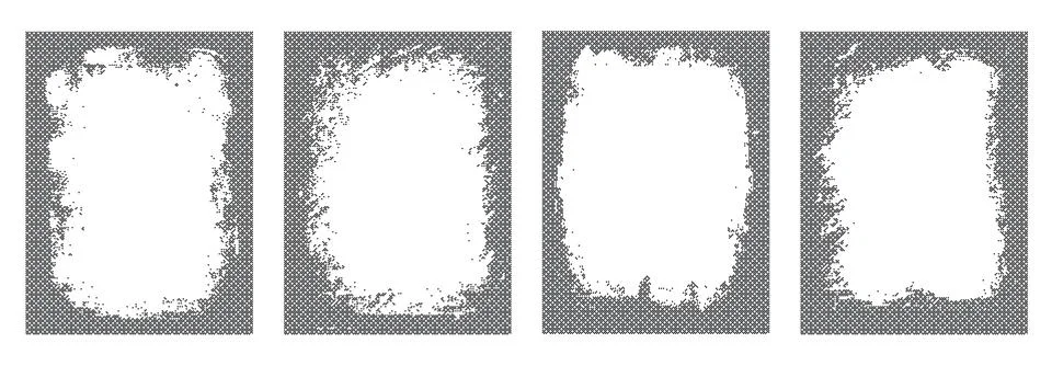 Halftone photo frames set. Border grunge templates with rough edges. Black in Stock Illustration