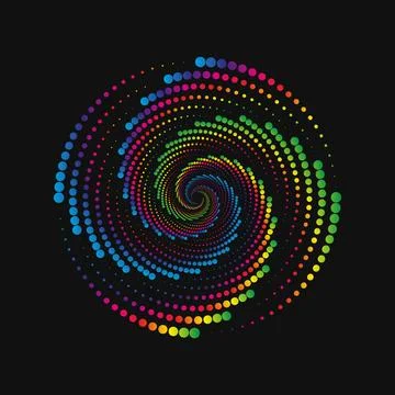 Halftone point vortex on dark. Abstract futuristic digital technology logo Stock Illustration