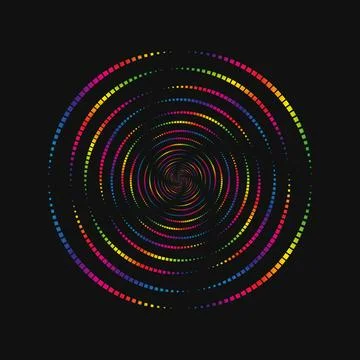 Halftone point vortex on dark. Abstract futuristic digital technology logo Stock Illustration