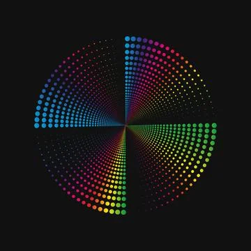 Halftone point vortex on dark. Abstract futuristic digital technology logo Stock Illustration