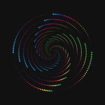 Halftone point vortex on dark. Abstract futuristic digital technology logo Stock Illustration