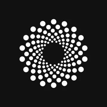 Halftone point vortex on dark. Abstract futuristic digital technology logo Stock Illustration