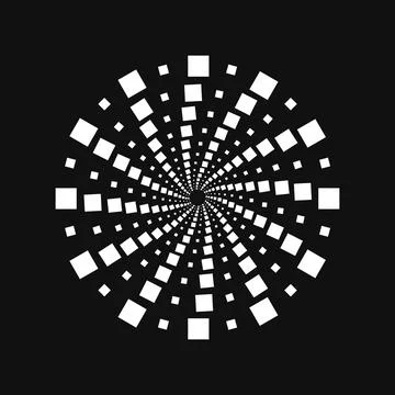 Halftone point vortex on dark. Abstract futuristic digital technology logo Stock Illustration