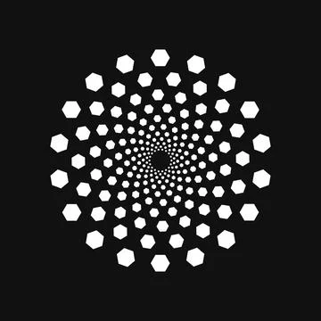 Halftone point vortex on dark. Abstract futuristic digital technology logo Illustrazione stock