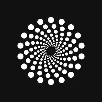 Halftone point vortex on dark. Abstract futuristic digital technology logo Stock Illustration