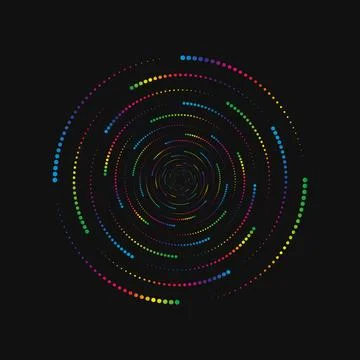 Halftone point vortex on dark. Abstract futuristic digital technology logo Stock Illustration