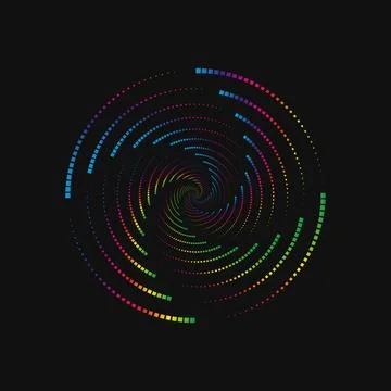 Halftone point vortex on dark. Abstract futuristic digital technology logo Stock Illustration