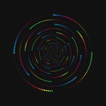 Halftone point vortex on dark. Abstract futuristic digital technology logo Stock Illustration