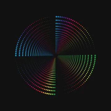 Halftone point vortex on dark. Abstract futuristic digital technology logo Stock Illustration