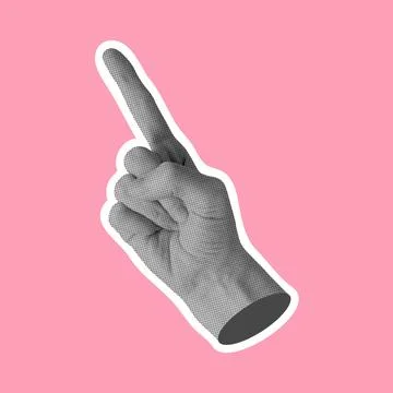 Halftone pointing hand on pink background. Collage hand with pointing finger Stock Illustration