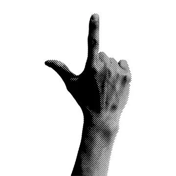 Halftone pointing index finger vector illustration. Trendy 90s collage element Stock Illustration