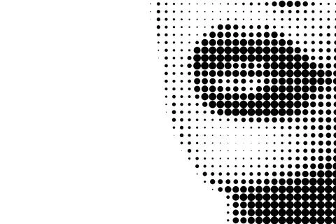 Halftone Portrait with Stylized Lips in Black and White Stock Illustration