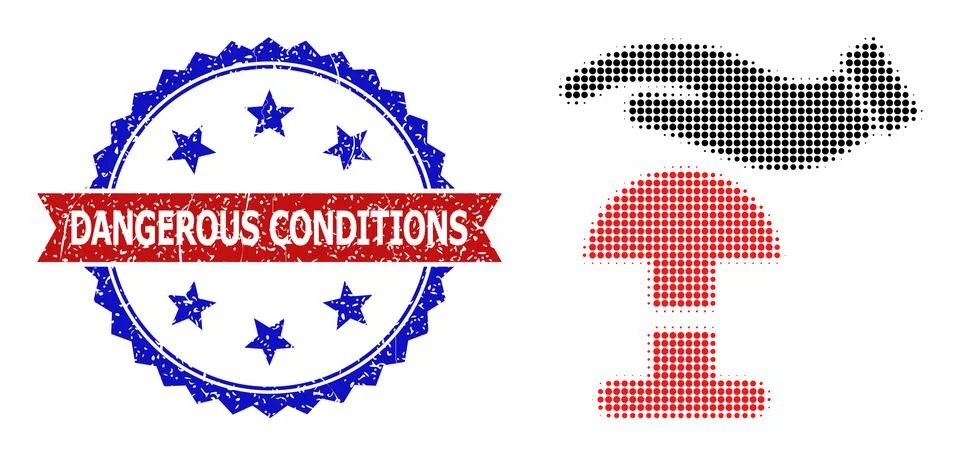 Halftone Press Alarm Button Icon and Scratched Bicolor Dangerous Conditions Illustrazione stock