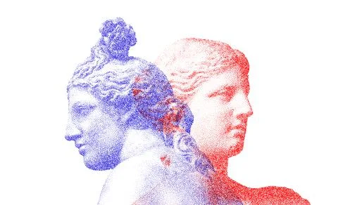 Halftone Print of Classical Sculpture. Retro Pop Art Style with Dual Ancient Stock Illustration