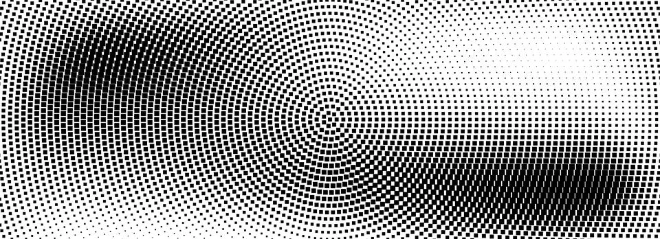 Halftone radial dotted background. Square dots comic gradient texture Stock Illustration