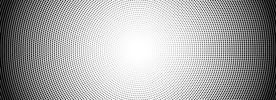 Halftone radial dotted background. Square dots comic gradient texture Stock Illustration