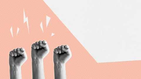 Halftone Raised Fists Copy Space Peach Loop Animation Stock Footage 340848576