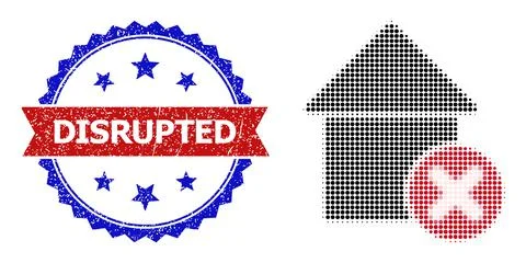 Halftone Remove House Icon and Textured Bicolor Disrupted Seal 스톡 일러스트