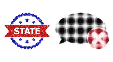 Halftone Remove Message Icon and Textured Bicolor State Stamp Seal Stock Illustration