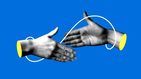 Halftone retro hands reach out to each other. Handshake Stock Footage 329185506