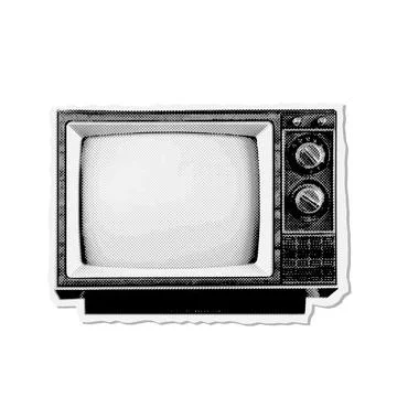 Halftone retro tv paper collage sticker. Old vintage TV in trendy dotted mixed Illustrazione stock