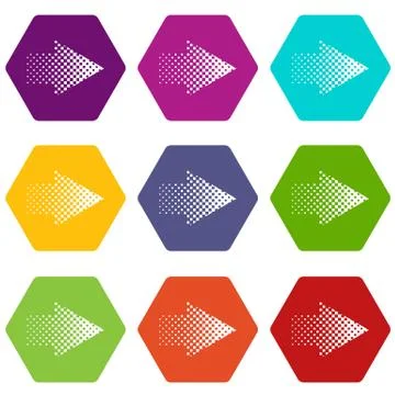 Halftone rigth arrow icons set 9 vector Stock Illustration