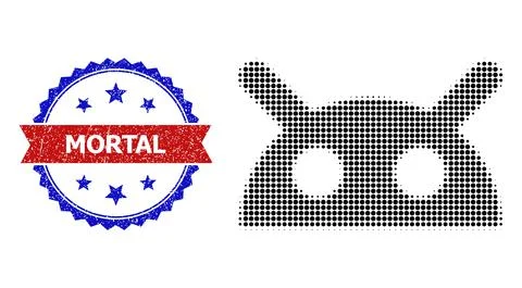 Halftone Robot Head Icon and Textured Bicolor Mortal Seal Stock Illustration