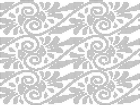 Halftone round black seamless background spiral cross vine flower Stock Illustration