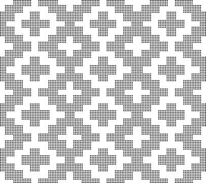 Halftone round black seamless background square mosaic check cross Stock Illustration