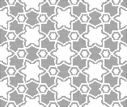 Halftone round black seamless background star polygon geometry cross Stock Illustration