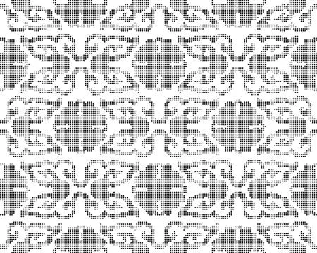 Halftone round black seamless background round curve cross flower Illustrazione stock