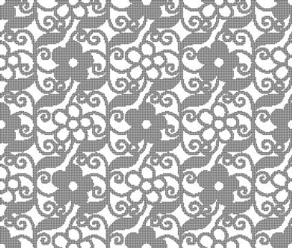 Halftone round black seamless background spiral vortex cross vine leaf flower Stock Illustration