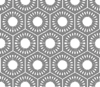 Halftone round black seamless background polygon round flower geometry cell f Stock Illustration