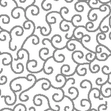 Halftone round black seamless background spiral curve vine line chintz イラスト素材