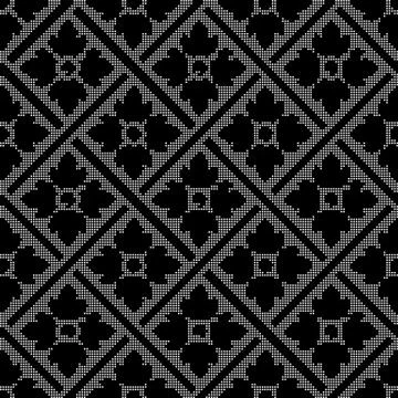 Halftone round black seamless background cross check curve flower Stock Illustration