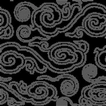 Halftone round black seamless background oriental Chinese cloud pattern Stock Illustration