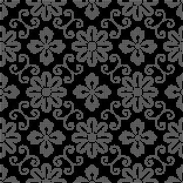 Halftone round black seamless background spiral vine round flower Stock Illustration