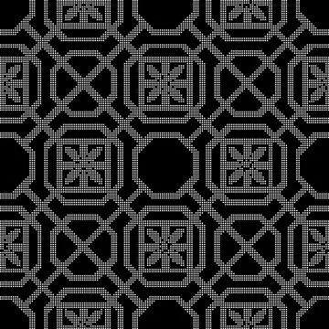 Halftone round black seamless background octagon cross geometry flower Stock Illustration