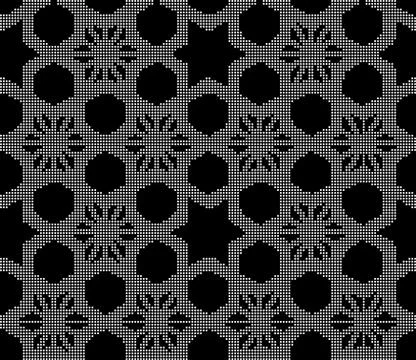 Halftone round black seamless background star geometry cross polygon Stock Illustration