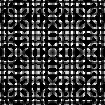 Halftone round black seamless background polygon star cross flower Stock Illustration