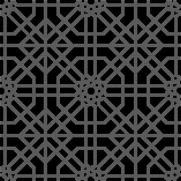 Halftone round black seamless background octagon check cross tracery Stock Illustration