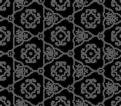 Halftone round black seamless background triangle spiral cross pattern Stock Illustration
