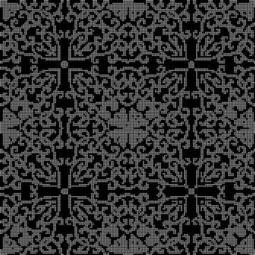 Halftone round black seamless background spiral curve cross vine flower Stock Illustration