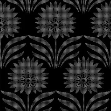 Halftone round black seamless background botanic garden point leaf flower Stock Illustration