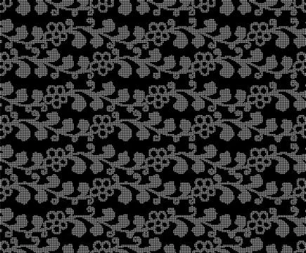 Halftone round black seamless background botanic garden spiral vine flower le Stock Illustration