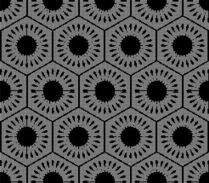 Halftone round black seamless background polygon round flower geometry cell f Stock Illustration