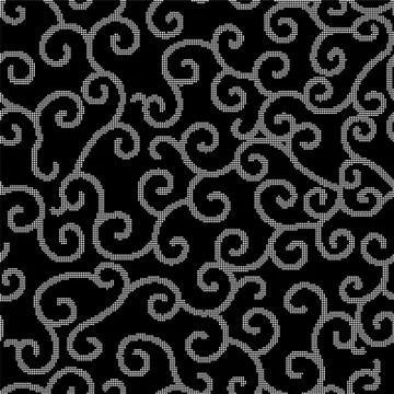 Halftone round black seamless background spiral curve vine line chintz イラスト素材